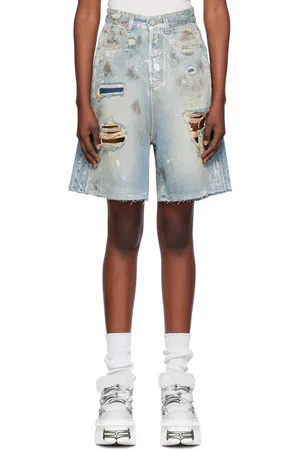 Vetements Blue Trashed Denim Shorts