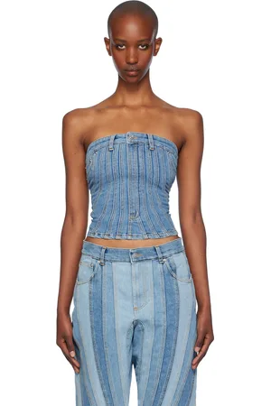 MUGLER Blue Spiral Denim Bustier