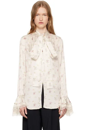 BLUMARINE Off-White Floral Print Satin Shirt
