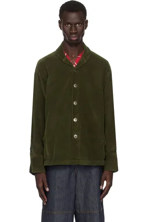 GREG LAUREN Khaki Corduroy Shawl Collar Boxy Jacket