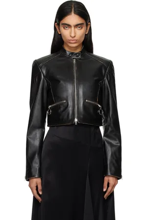Acne Studios Black Quilted Shoulders Leather Biker Jacket