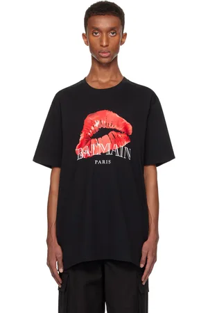 Balmain Black Relaxed Kiss Print T-Shirt