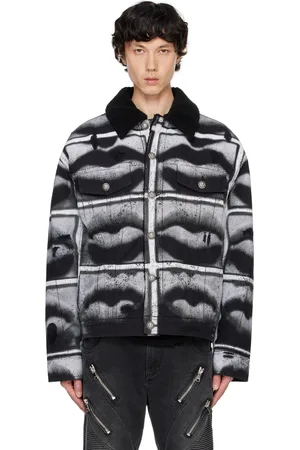 Balmain Black & White Lips Print Denim Jacket