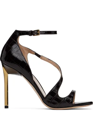Tom Ford Brown Shiny Stamped Crocodile Heeled Sandals