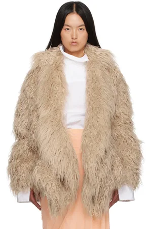 DRIES VAN NOTEN Beige Faux-Fur Coat