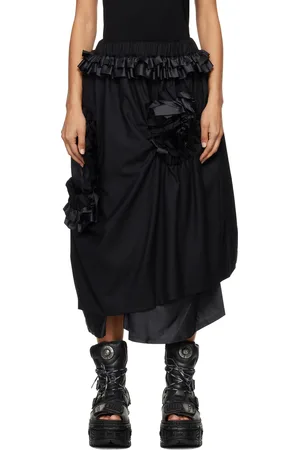NOIR KEI NINOMIYA Black Wool Gabardine & Polyester Taffeta Midi Skirt
