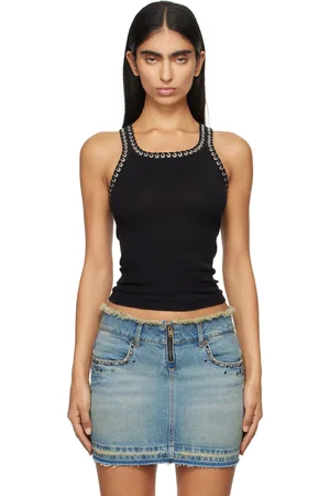 RE/DONE Black Whipstitch Ribbed Tank Top