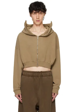 Entire Studios Beige Cropped Full Zip Hoodie