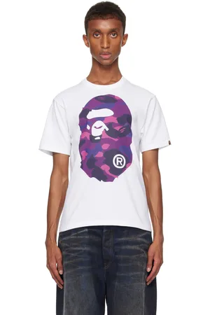 BAPE White & Purple Color Camo Big Ape Head T-shirt
