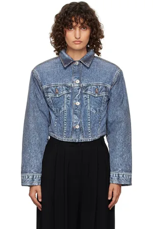 pushBUTTON Blue Denim Print Cropped Jacket