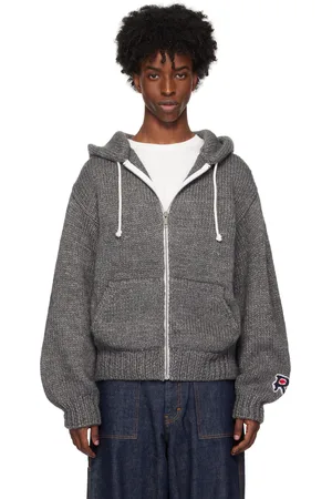 rice nine ten Gray Hand Knitted Zip Hoodie