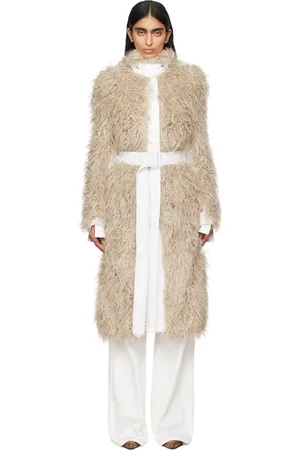 DRIES VAN NOTEN Beige Paneled Faux-Fur Coat