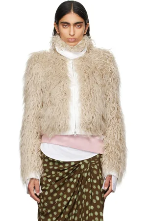 DRIES VAN NOTEN Beige Cropped Faux-Fur Jacket