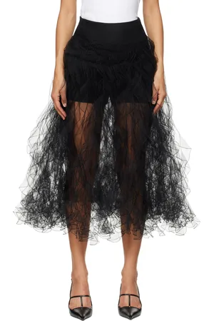 VALENTINO Black Tulle Illusione Midi Skirt
