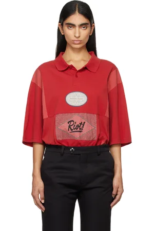 MARTINE ROSE Red Oversized Panelled Polo