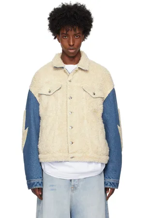 Members OF The Rage Off-White & Blue Lightning Sherpa Denim Jacket