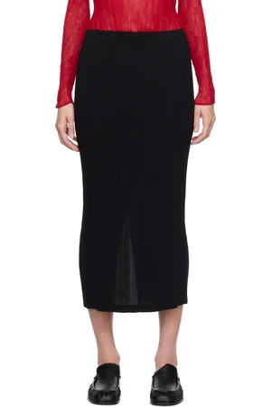 Issey Miyake Black Hatching Pleats Maxi Skirt