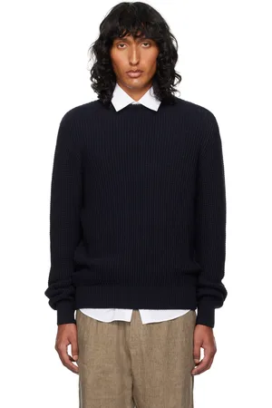 Sunspel Navy Mariner Mock Neck Sweater