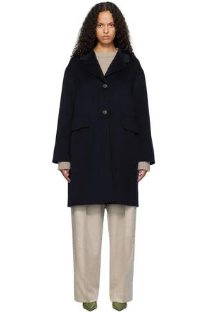 Max Mara Navy Single-Breasted Midi Coat