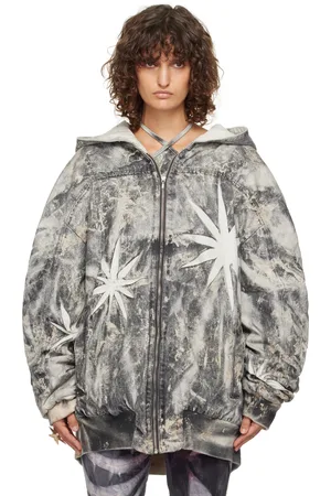Masha Popova SSENSE Exclusive White & Black Oversized Hooded Denim Bomber Jacket