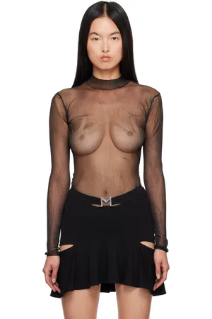 MUGLER Black Chic Mesh Long Sleeve T-shirt