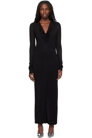 Totême Black Draped V-Neck Maxi Dress