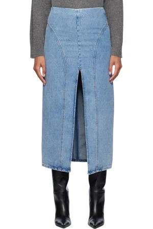REMAIN Birger Christensen Blue Slim-Fit Denim Midi Skirt