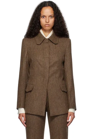 REMAIN Birger Christensen Brown Fitted Herringbone Blazer