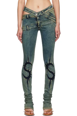 Masha Popova Blue Skinny Dollar Sign Joggins Back Zips Jeans