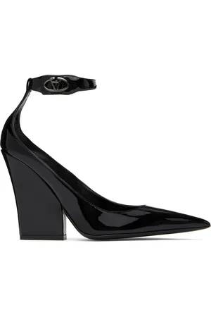 VALENTINO GARAVANI Black Ankle Strap Patent Leather Heels