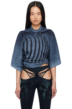 Masha Popova Blue Backless Sideknot T-shirt