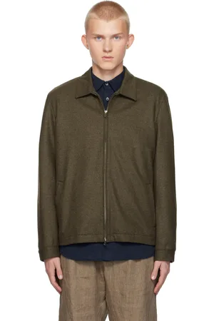 Sunspel Khaki Boiled Wool Zip Jacket