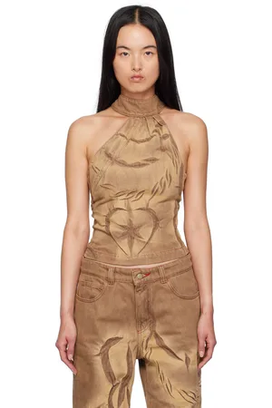Masha Popova SSENSE Exclusive Brown Chains Halter Denim Tank Top