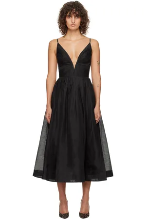 ZIMMERMANN Black Illustration V-Neck Midi Dress