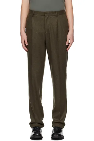 Sunspel Khaki Pleated Boiled Wool Trousers