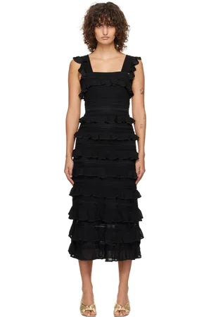 ZIMMERMANN Black Illustration Frilled Midi Dress