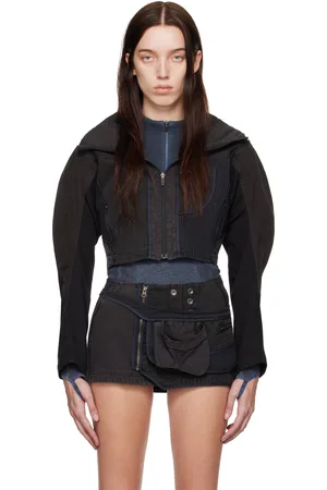 Hyein Seo Black & Gray Patchwork Crop Jacket