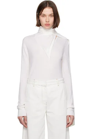 Totême Off-White Draped Scarf Fine Knit Sweater