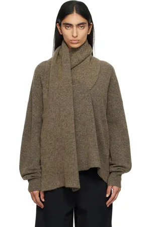 Totême Taupe Draped Scarf Knit Sweater