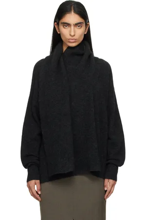 Totême Gray Draped Scarf Knit Sweater