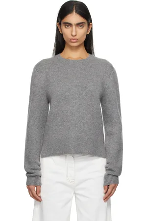 Totême Gray Cropped Crewneck Knit Sweater