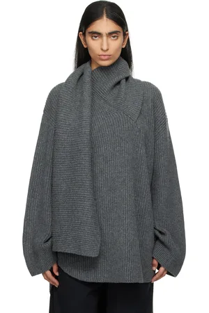 Totême Gray Long Scarf Knit Sweater