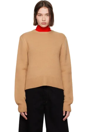 Totême Tan Cropped Crew-Neck Knit Sweater
