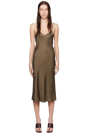 Silk Laundry Brown 90s Slip Midi Dress