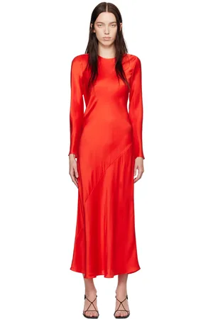 Silk Laundry Red Full Sleeve Bias Maxi Dress