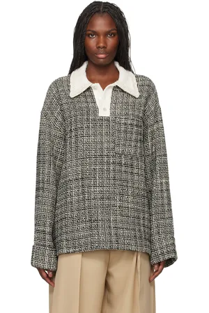 WOOYOUNGMI Black & White Multi Tweed Long Sleeve Polo