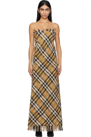 Burberry Beige Check Wool Maxi Dress