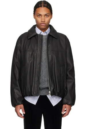 Solid Black Insulated Faux-Leather Jacket