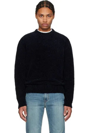 Solid Navy Round Neck Chenille Textured Knit Sweater