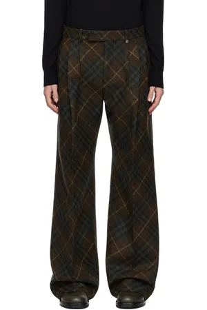 Burberry Brown Pleated Check Wool Tailored Trousers